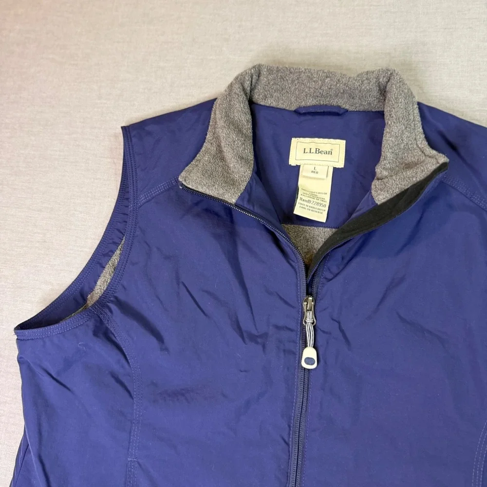 L.L. Bean Full Zip Fleece‎ Lined Vest Womens Large Blue Excellent 228950